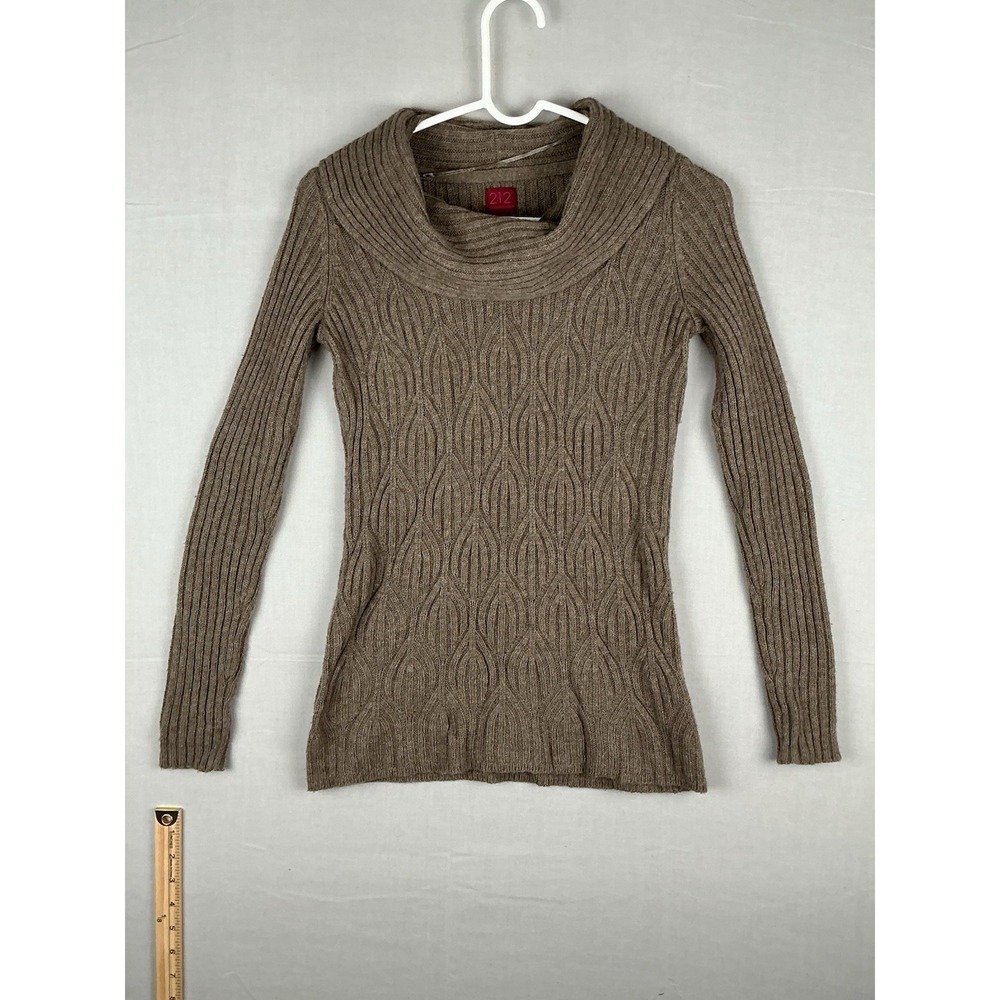 212 Collection Womens XS Brown Cable Knit Cowl Neck Sweater